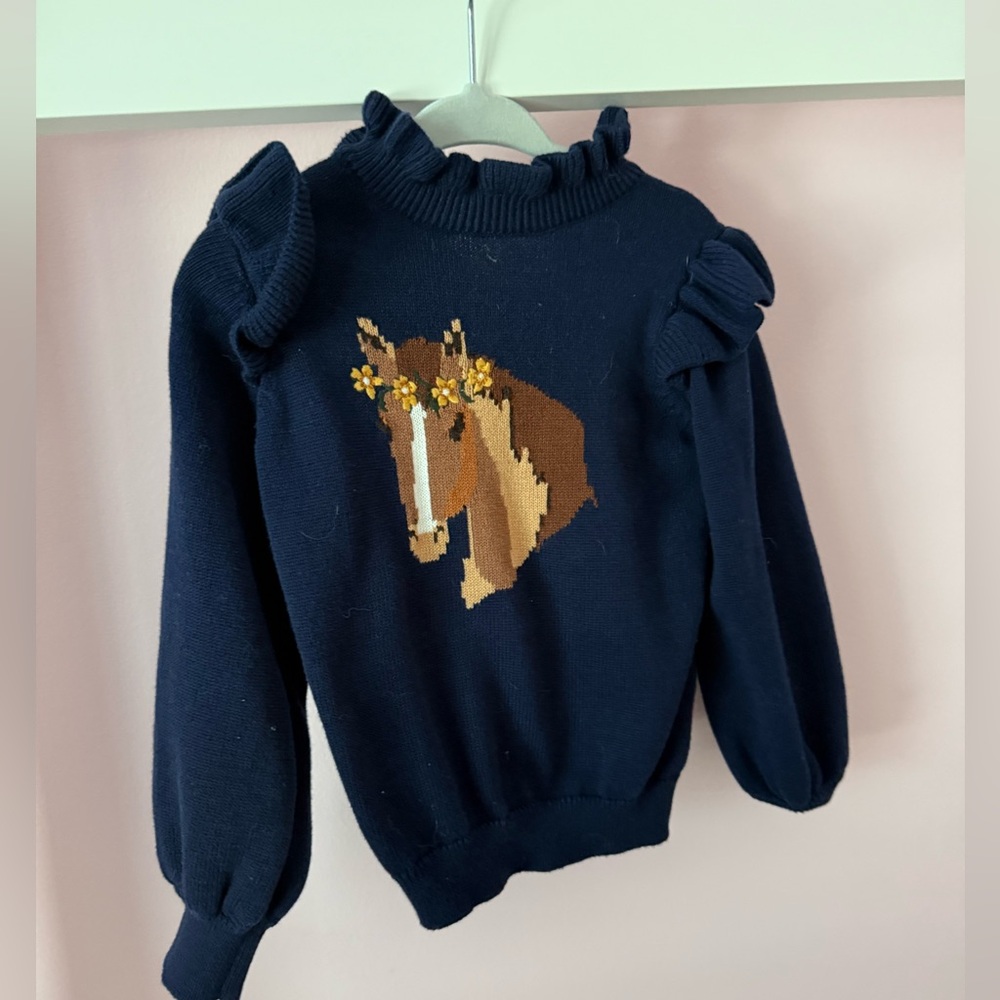 Janie and Jack Horse Knit sweater with ruffle sleeves in 2T